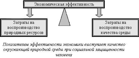  Рис.4. Схема показывает обоснование экономической эффективности природопользования, основанной на сбалансированности затрат на воспроизводство природных ресурсов и качества природной среды.
 